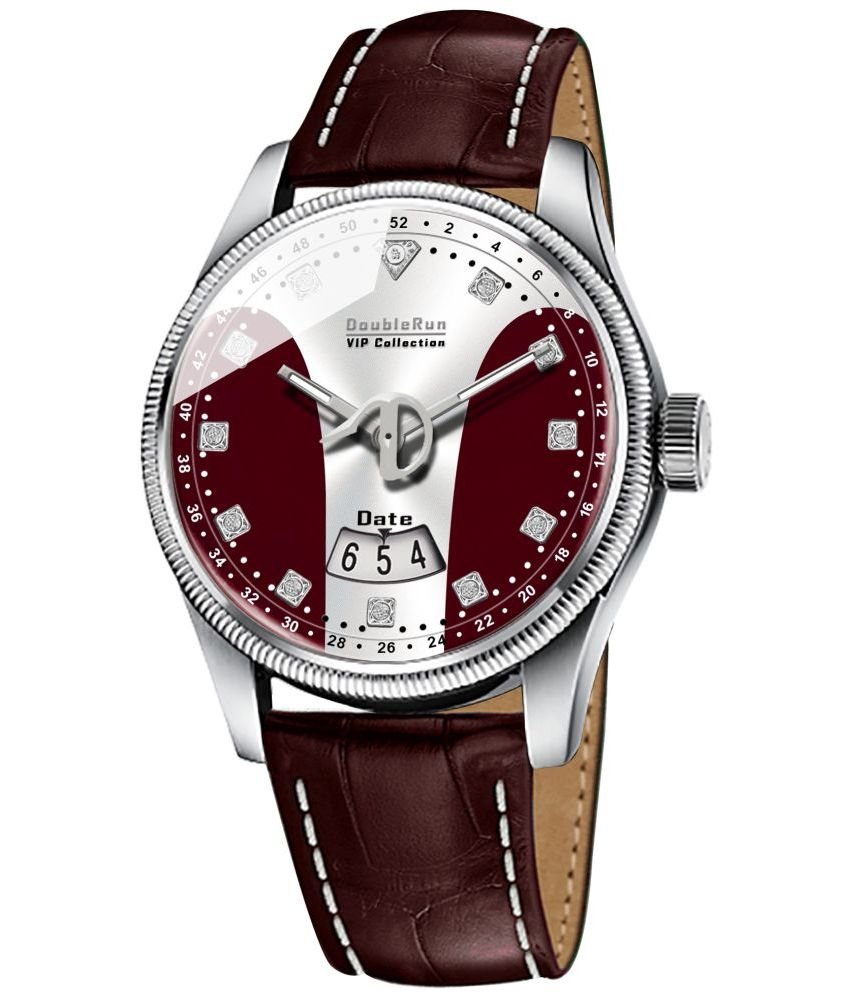     			DoubleRun Maroon Leather Analog Men's Watch