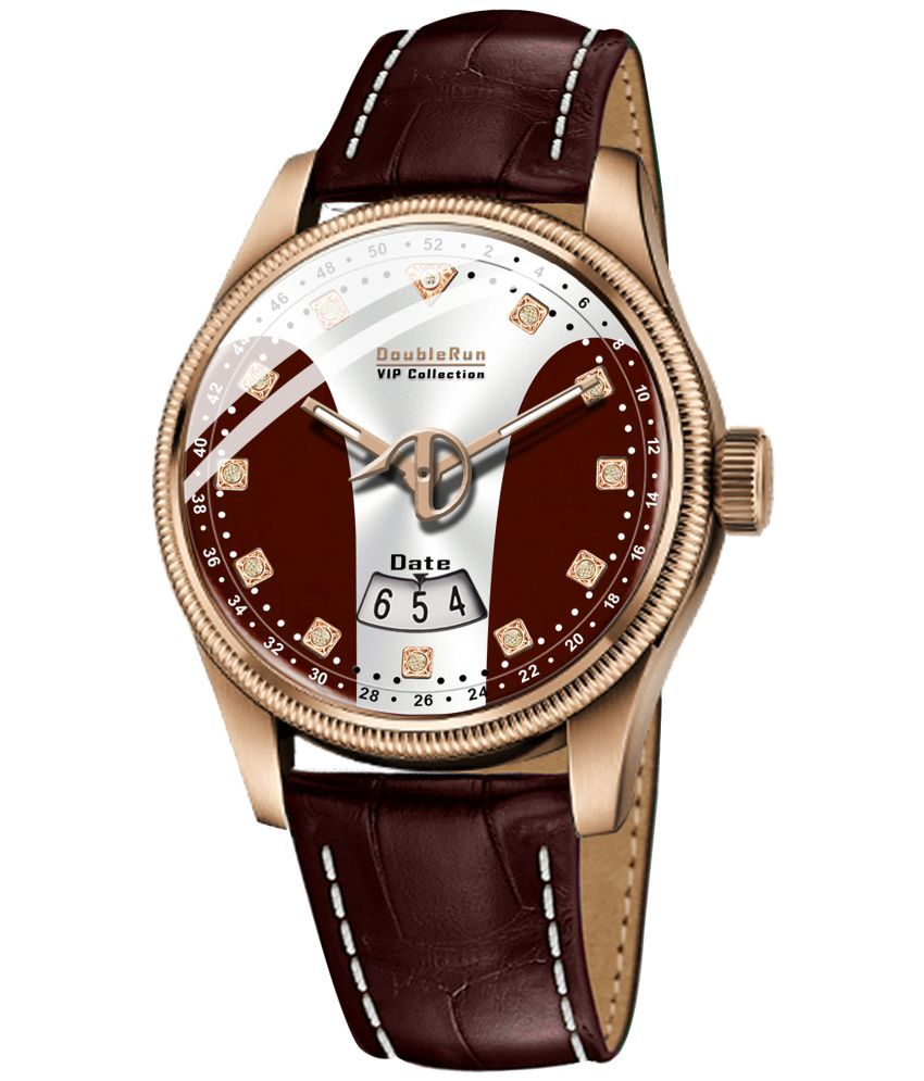     			DoubleRun Maroon Leather Analog Men's Watch