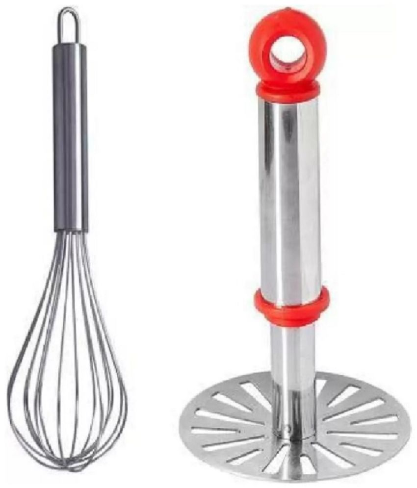     			Dynore Silver Stainless Steel Masher With Whisk ( Set of 2 )