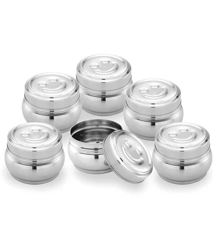     			Dynore Smiley Dabbi 6 Pcs Steel Silver Multi-Purpose Container ( Set of 6 )