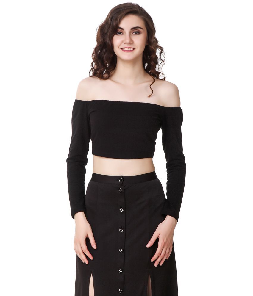     			ETICO Black Cotton Women's Crop Top ( Pack of 1 )