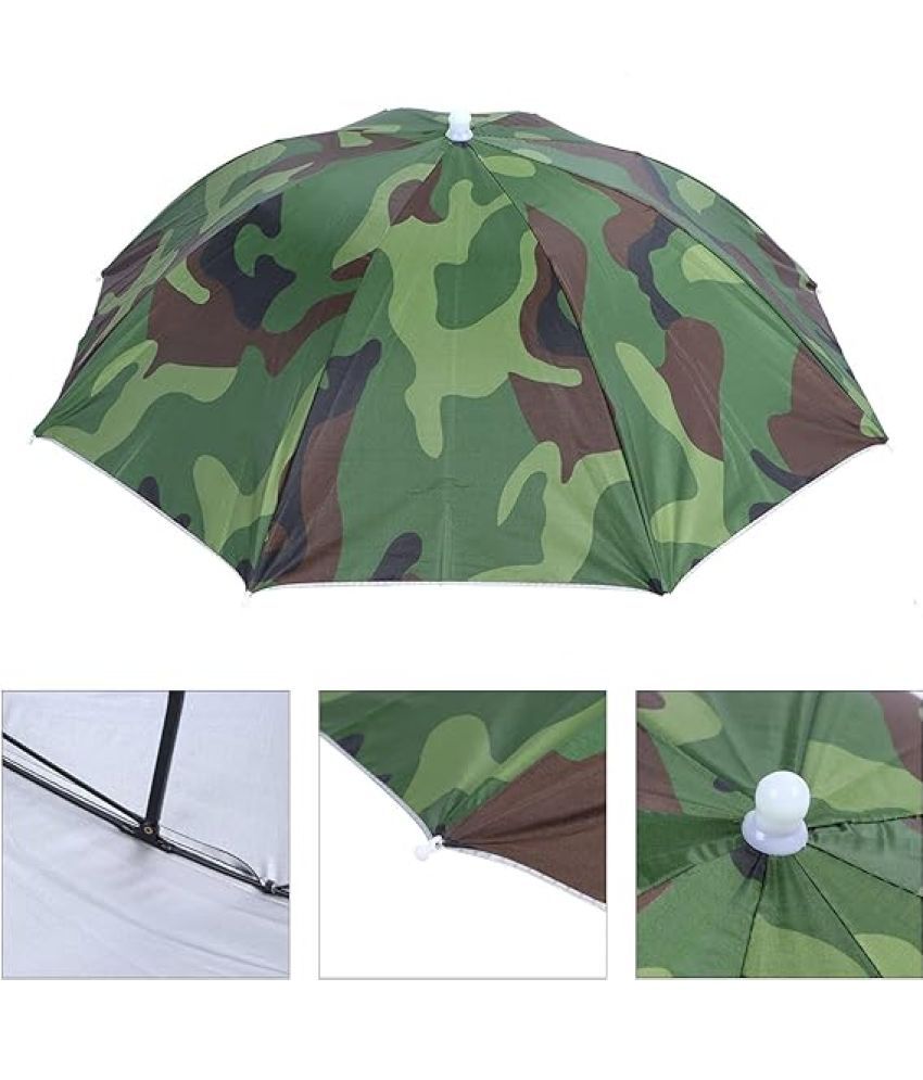     			Infispace Headwear Cap Umbrella Army Color Soft Durable, Adjustable Elastic, (21) Size Fits All Ages Plastic Hat Cap Umbrella for Kids, Men/Women and Adults Rain Protection Headwear Hat Umbrella (Army) Pack of 1