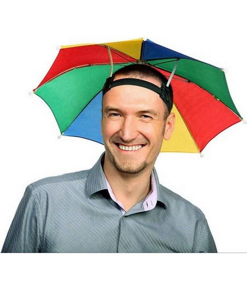     			Infispace Headwear Cap Umbrella Multi Color Soft Durable, Adjustable Elastic, (21) Size Fits All Ages Plastic Hat Cap Umbrella for Kids, Men/Women and Adults Rain Protection Headwear Hat Umbrella (Multi) Pack of 1