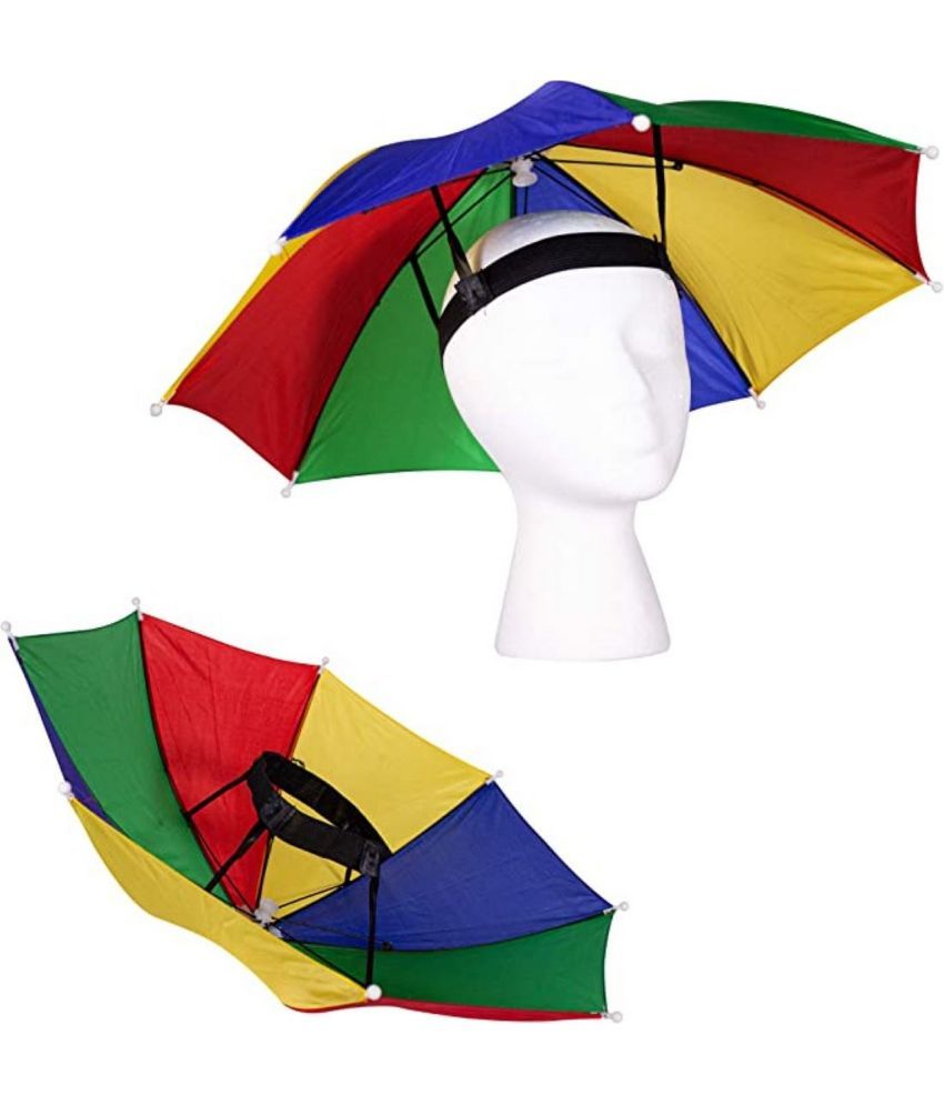     			Infispace Headwear Cap Umbrella Multi Color Soft Durable, Adjustable Elastic, (21) Size Fits All Ages Plastic Hat Cap Umbrella for Kids, Men/Women and Adults Rain Protection Headwear Hat Umbrella (Multi) Pack of 1