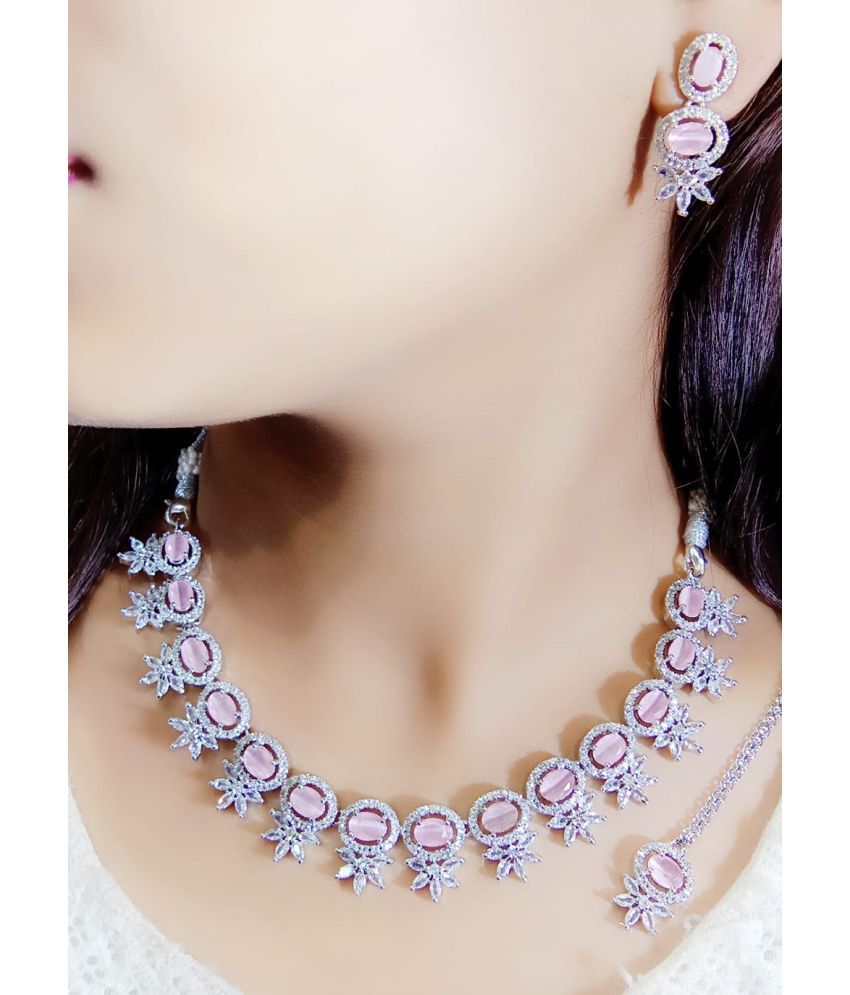     			Ladymania Pink Alloy Necklace Set ( Pack of 1 )