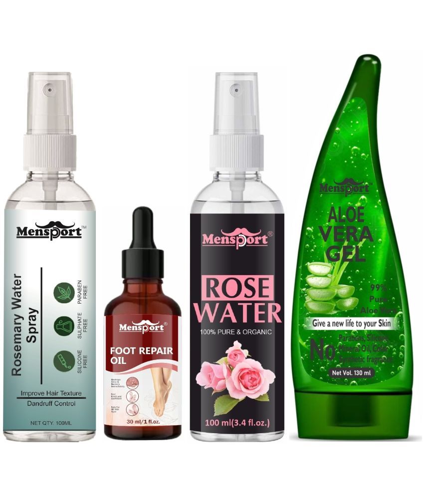     			Mensport Rosemary Water | Hair Spray For Hair Regrowth 100ml, Foot Repair Oil 30ml, Natural Rose Water 100ml & Natural Aloe Vera Gel 130ml - Set of 4 Items