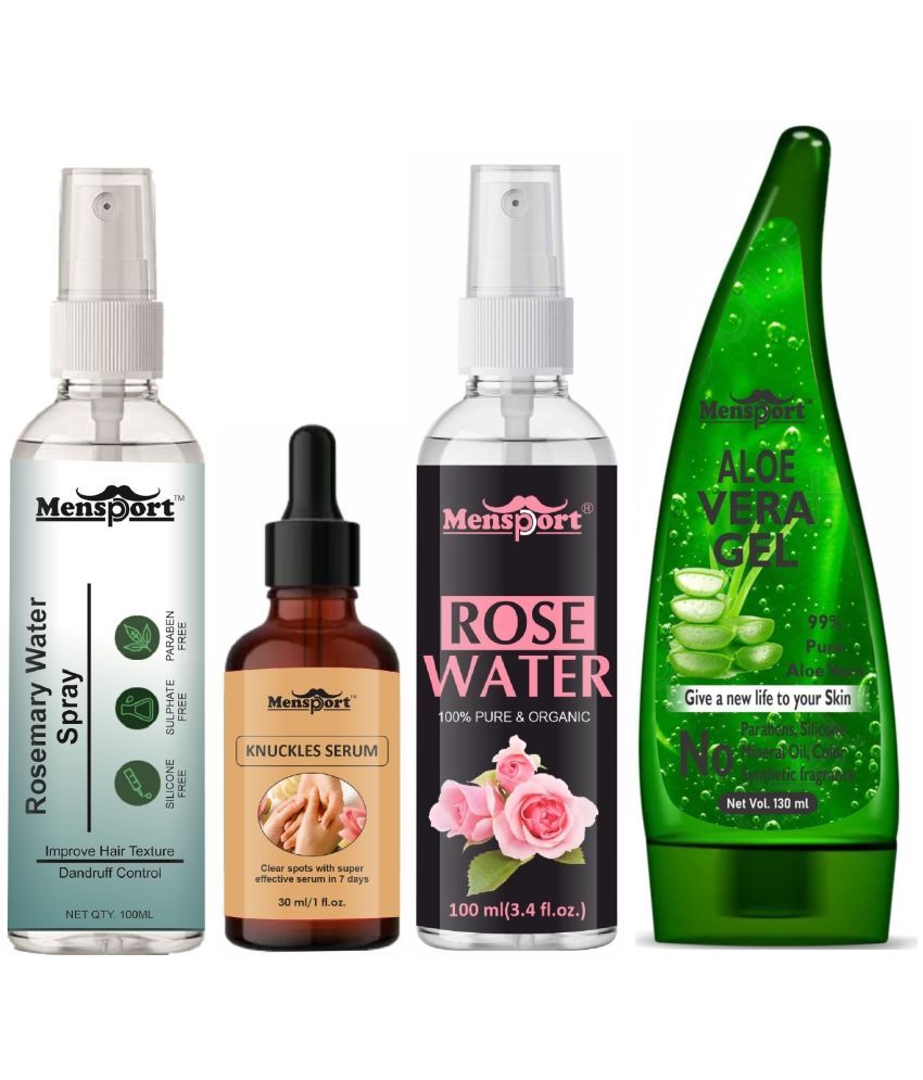     			Mensport Rosemary Water | Hair Spray For Hair Regrowth 100ml, Knuckles Skin Serum (Effective in 7 Days) 30ml, Natural Rose Water 100ml & Natural Aloe Vera Gel 130ml - Set of 4 Items