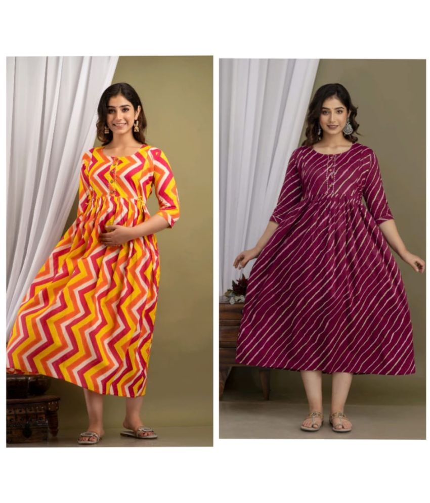     			Nevisha Style Multi Color Cotton Maternity Kurta Pack of 2