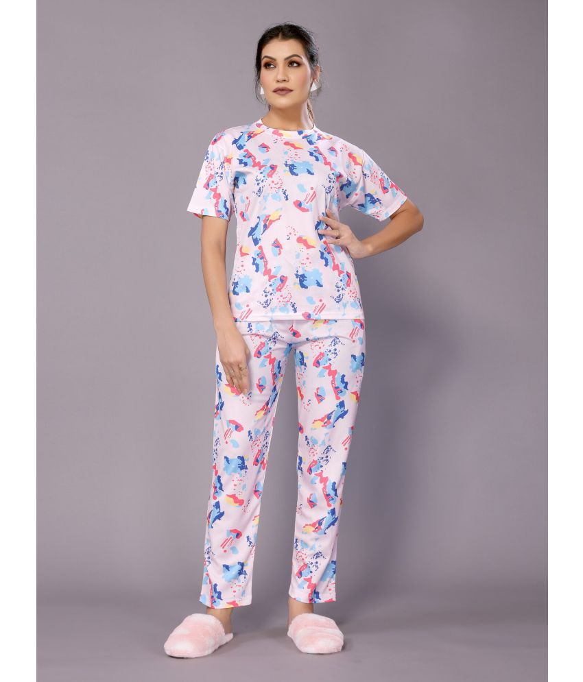     			NightBlue White Crepe Women's Nightwear Nightsuit Sets ( Pack of 1 )