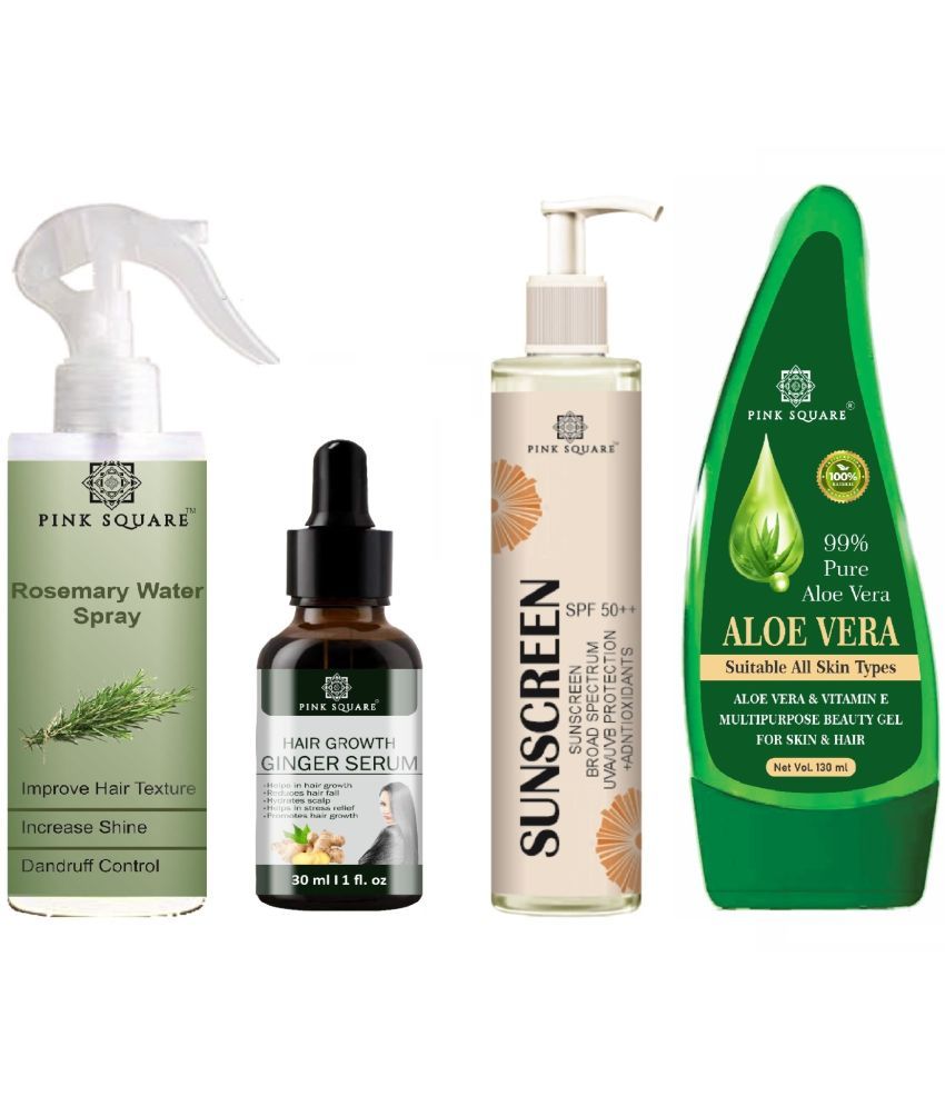     			Rosemary water Hair Spray for Hair Regrowth (100ml) & Hair Growth Ginger Serum for Reduce Hair Fall (30ml), Sunscreen SPF 50 (100ml) & Aloe vera Gel (100ml) Combo of 4