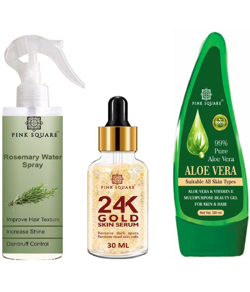     			Rosemary water Hair Spray for Hair Regrowth (100ml), 24K Gold Facial Serum for Remove Dead Skin Cells (30ml) & Aloe vera Gel (100ml) Combo of 3