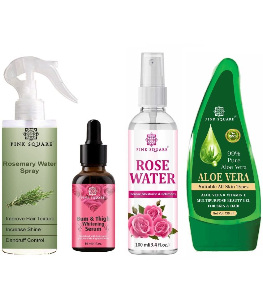     			Rosemary water Hair Spray for Hair Regrowth (100ml), Bum and Thigh Serum for Remove Blackness (30ml), Rose Water (100ml) & Aloe vera Gel (100ml) Combo of 4