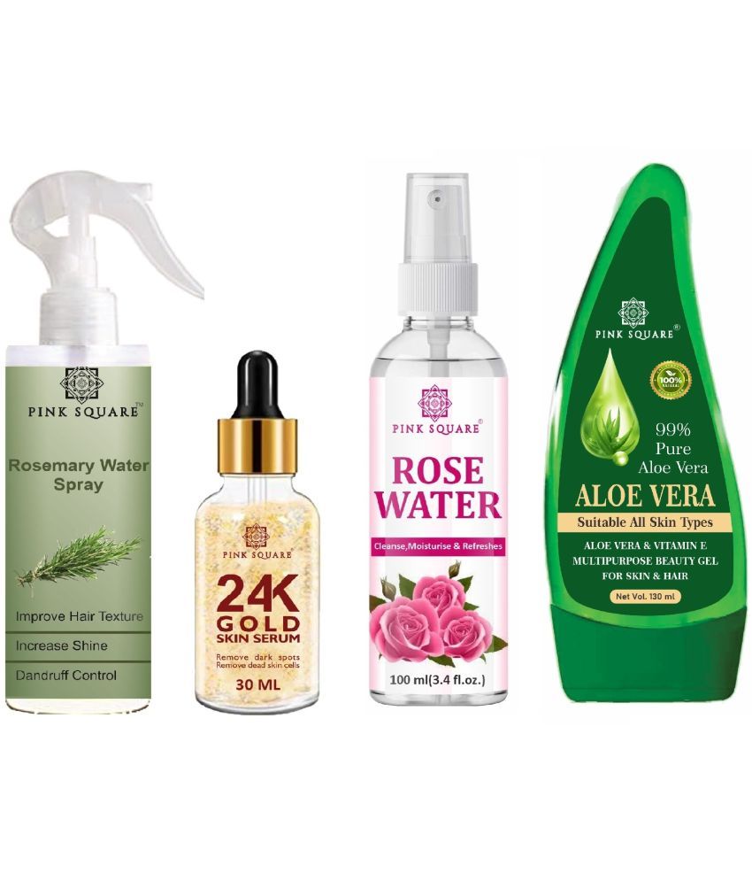     			Rosemary water Hair Spray for Hair Regrowth (100ml), 24K Gold Facial Serum for Remove Dead Skin Cells (30ml), Rose Water (100ml) & Aloe vera Gel (100ml) Combo of 4