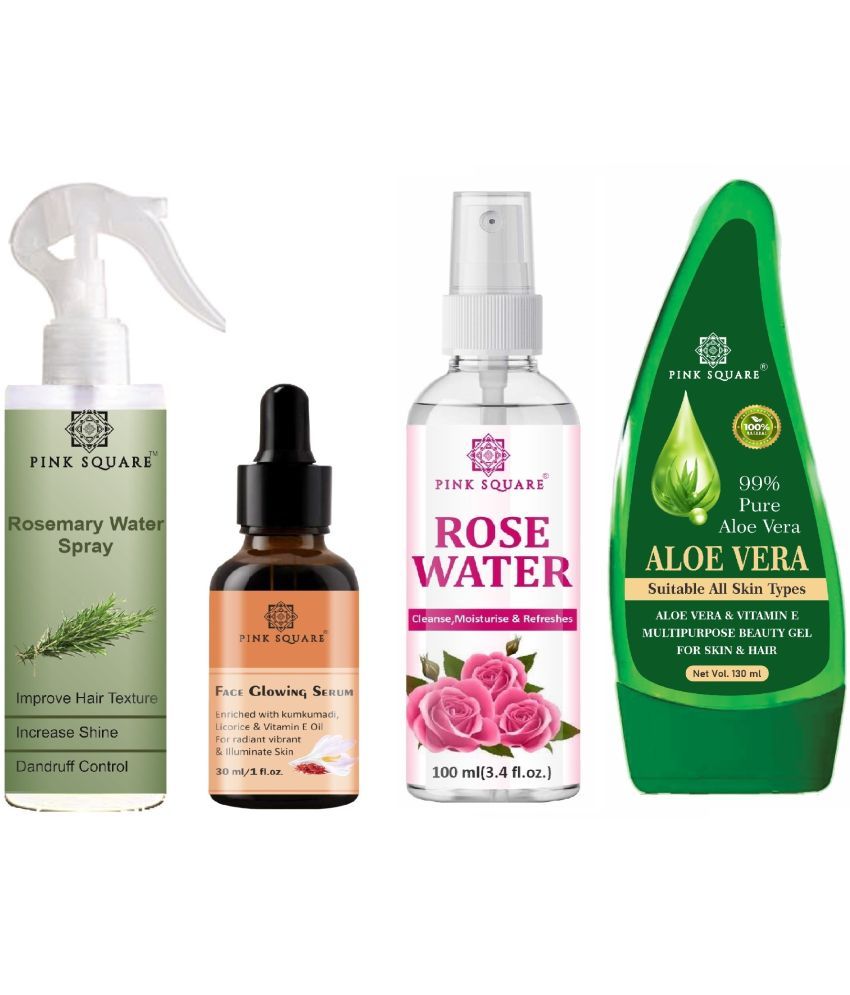     			Rosemary water Hair Spray for Hair Regrowth (100ml), Face Glowing Serum for Illuminate skin (30ml), Rose Water (100ml) & Aloe vera Gel (100ml) Combo of 4