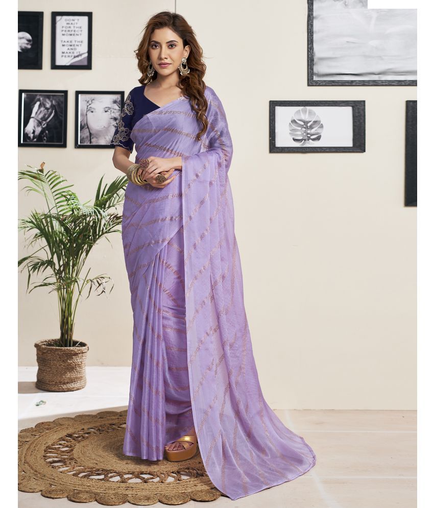     			Samah Chiffon Striped Saree With Blouse Piece - Lavender ( Pack of 1 )