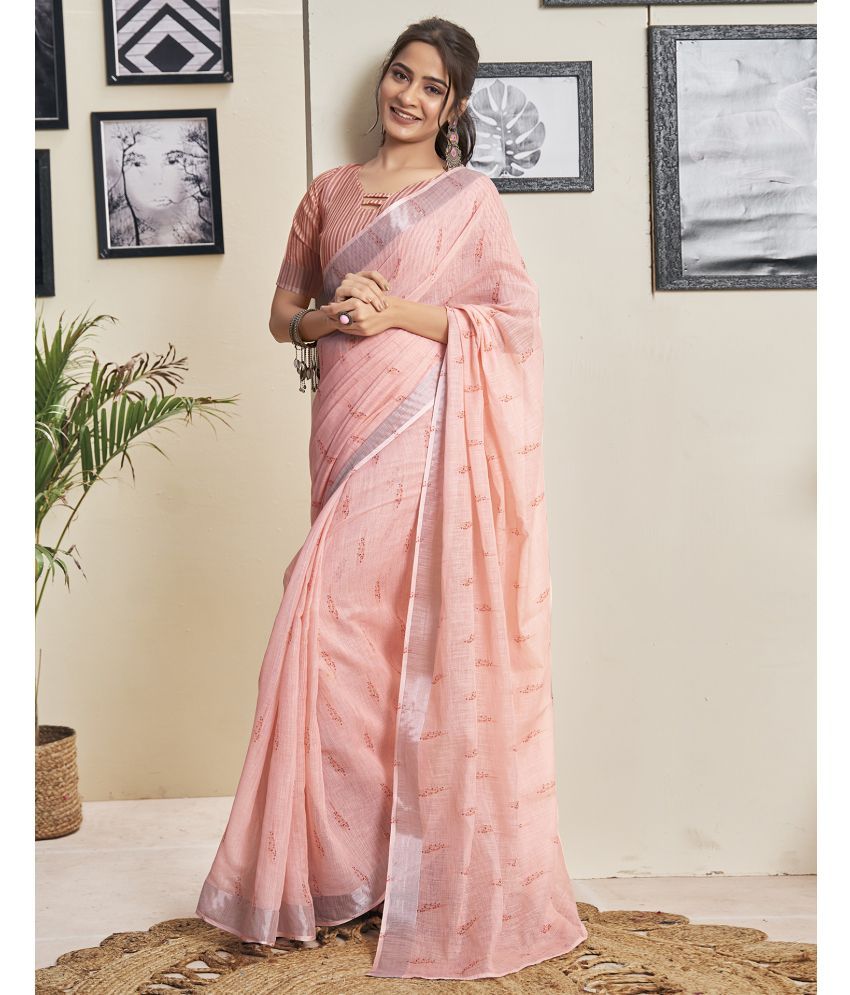     			Samah Cotton Printed Saree With Blouse Piece - Rose Gold ( Pack of 1 )