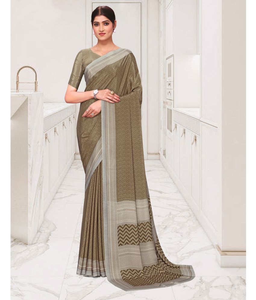     			Samah Crepe Printed Saree With Blouse Piece - Khaki ( Pack of 1 )