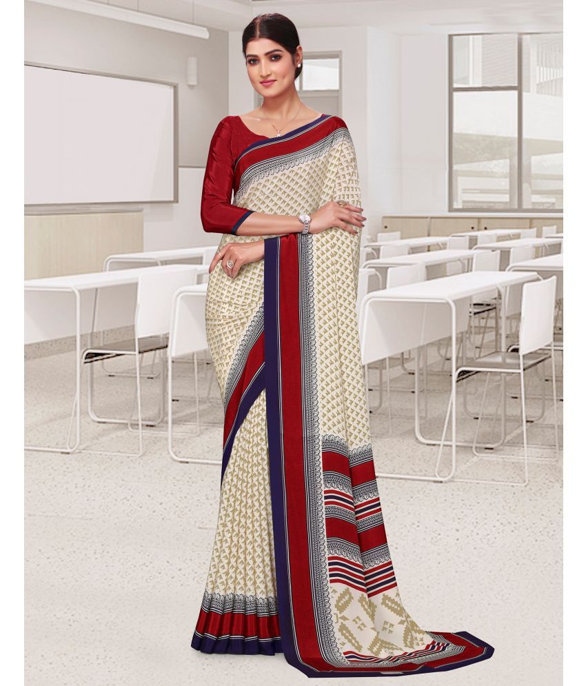     			Samah Crepe Printed Saree With Blouse Piece - Cream ( Pack of 1 )