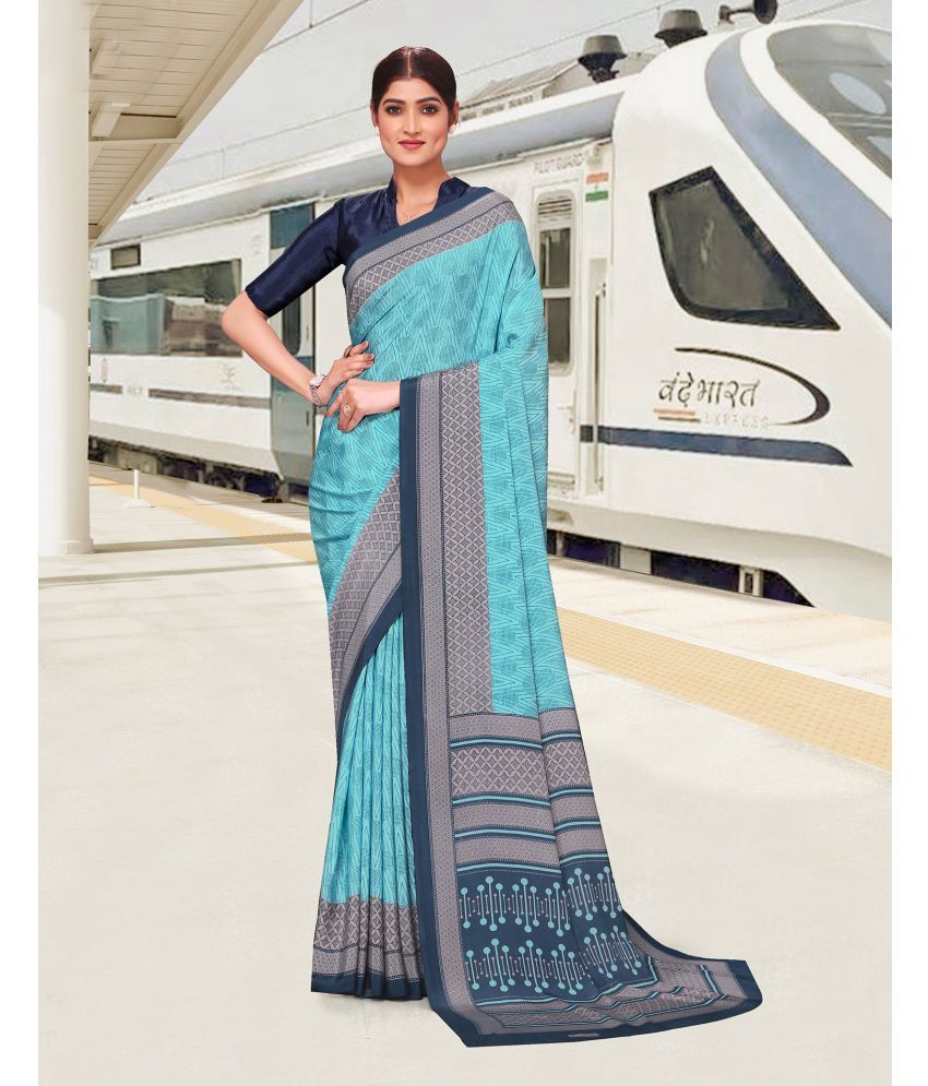     			Samah Crepe Printed Saree With Blouse Piece - Light Blue ( Pack of 1 )