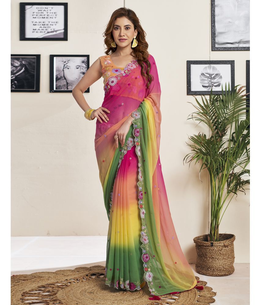     			Samah Georgette Embroidered Saree With Blouse Piece - Multicolor ( Pack of 1 )