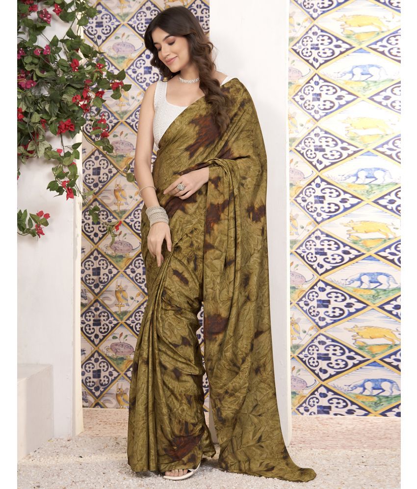    			Samah Georgette Printed Saree With Blouse Piece - Brown ( Pack of 1 )