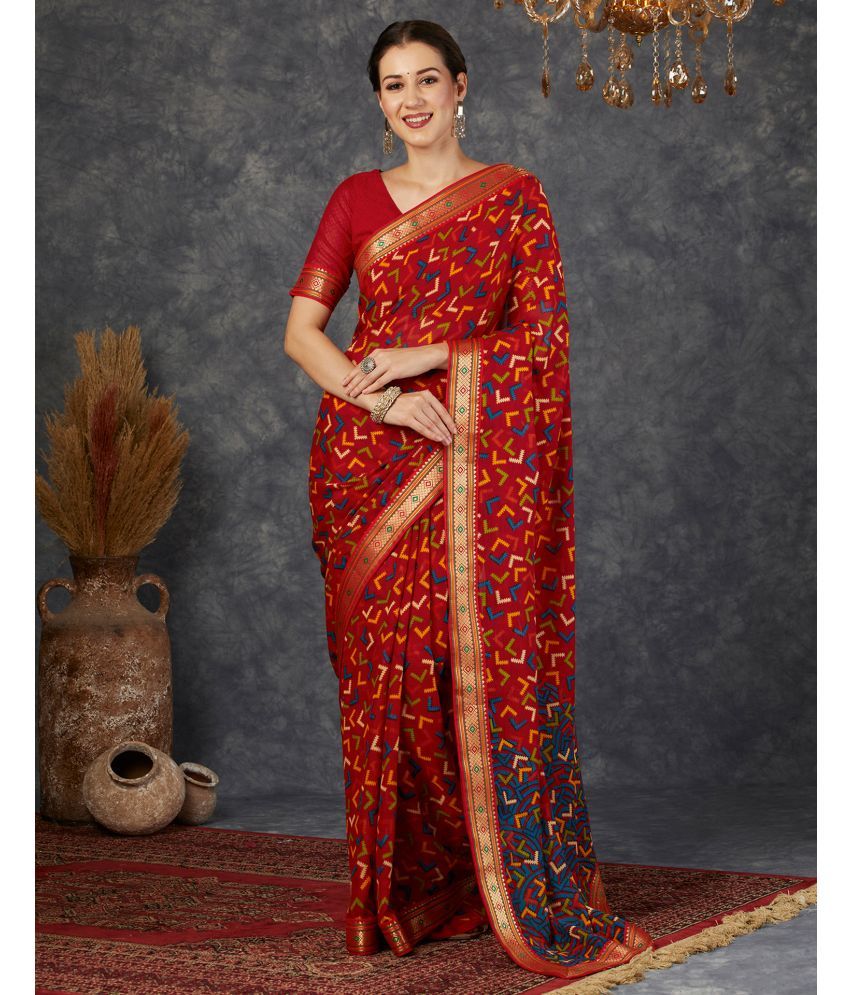     			Samah Georgette Printed Saree With Blouse Piece - Red ( Pack of 1 )