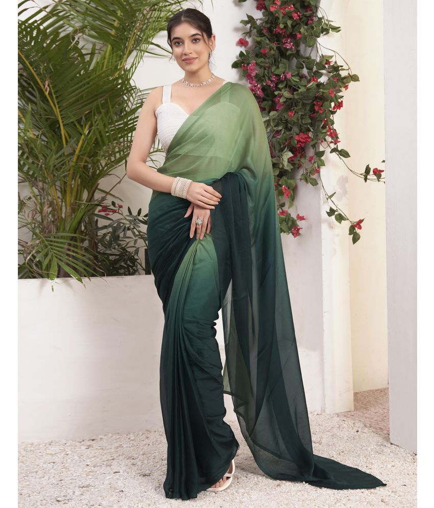     			Samah Georgette Solid Saree With Blouse Piece - Green ( Pack of 1 )