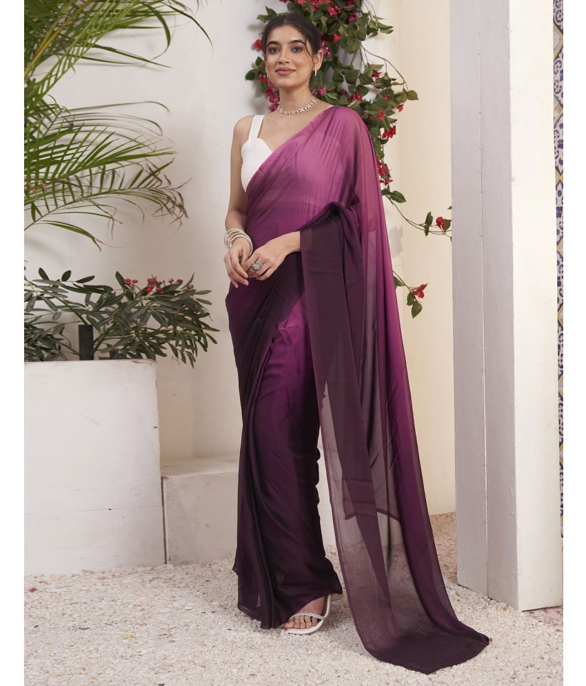     			Samah Georgette Solid Saree With Blouse Piece - Purple ( Pack of 1 )