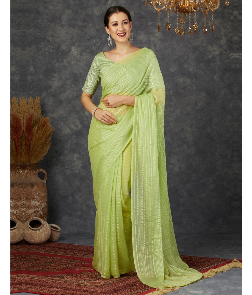     			Samah Georgette Striped Saree With Blouse Piece - Light Green ( Pack of 1 )