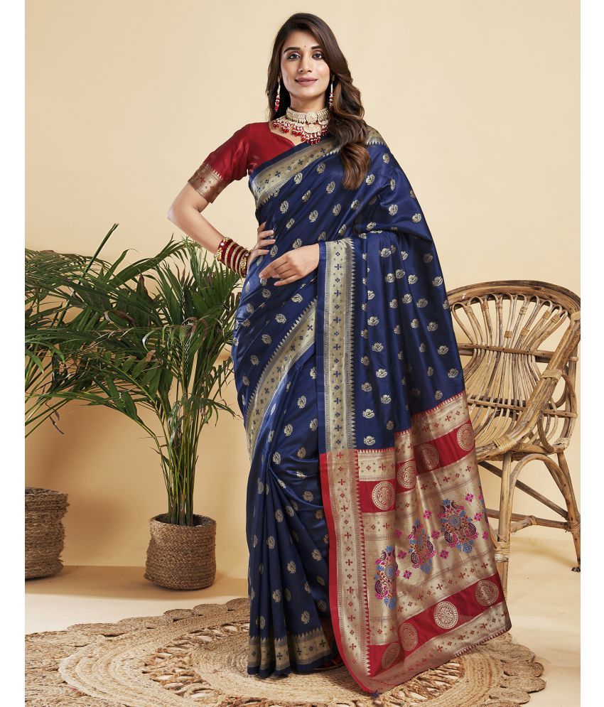     			Samah Silk Self Design Saree With Blouse Piece - Navy Blue ( Pack of 1 )