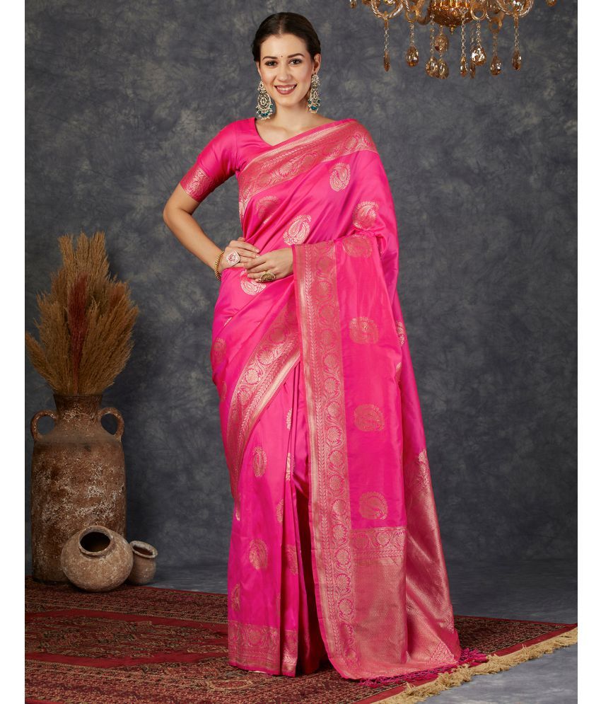     			Samah Silk Self Design Saree With Blouse Piece - Pink ( Pack of 1 )