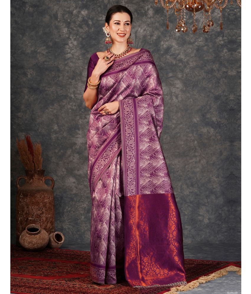     			Samah Silk Woven Saree With Blouse Piece - Purple ( Pack of 1 )