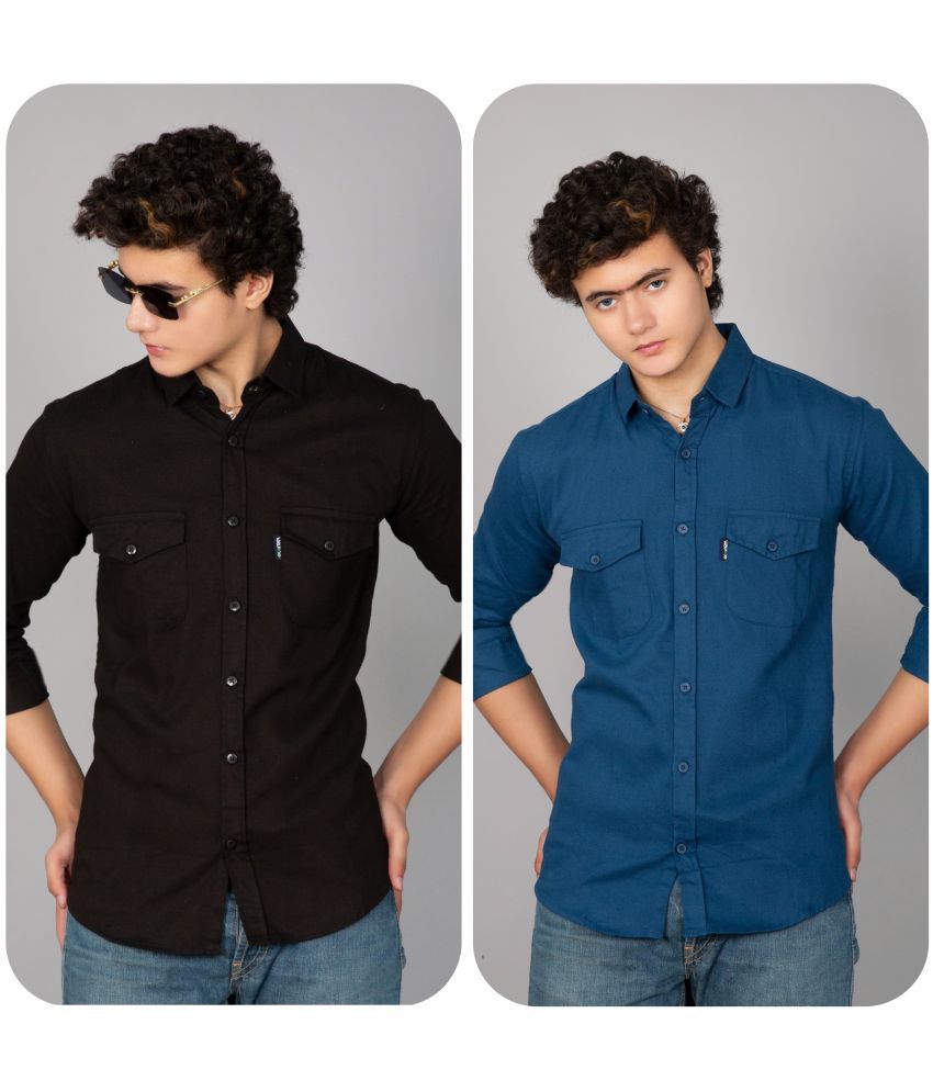     			TOROLY 100% Cotton Slim Fit Solids Full Sleeves Men's Casual Shirt - Black ( Pack of 2 )