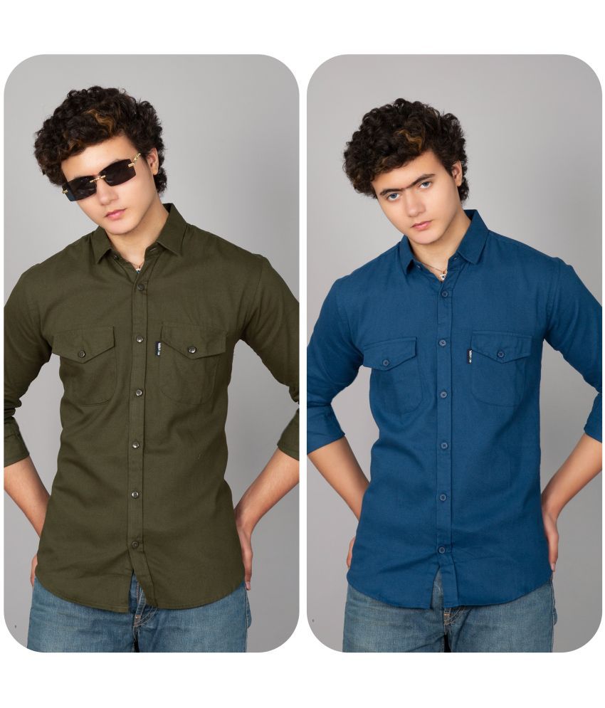     			TOROLY 100% Cotton Slim Fit Solids Full Sleeves Men's Casual Shirt - Light Blue ( Pack of 2 )