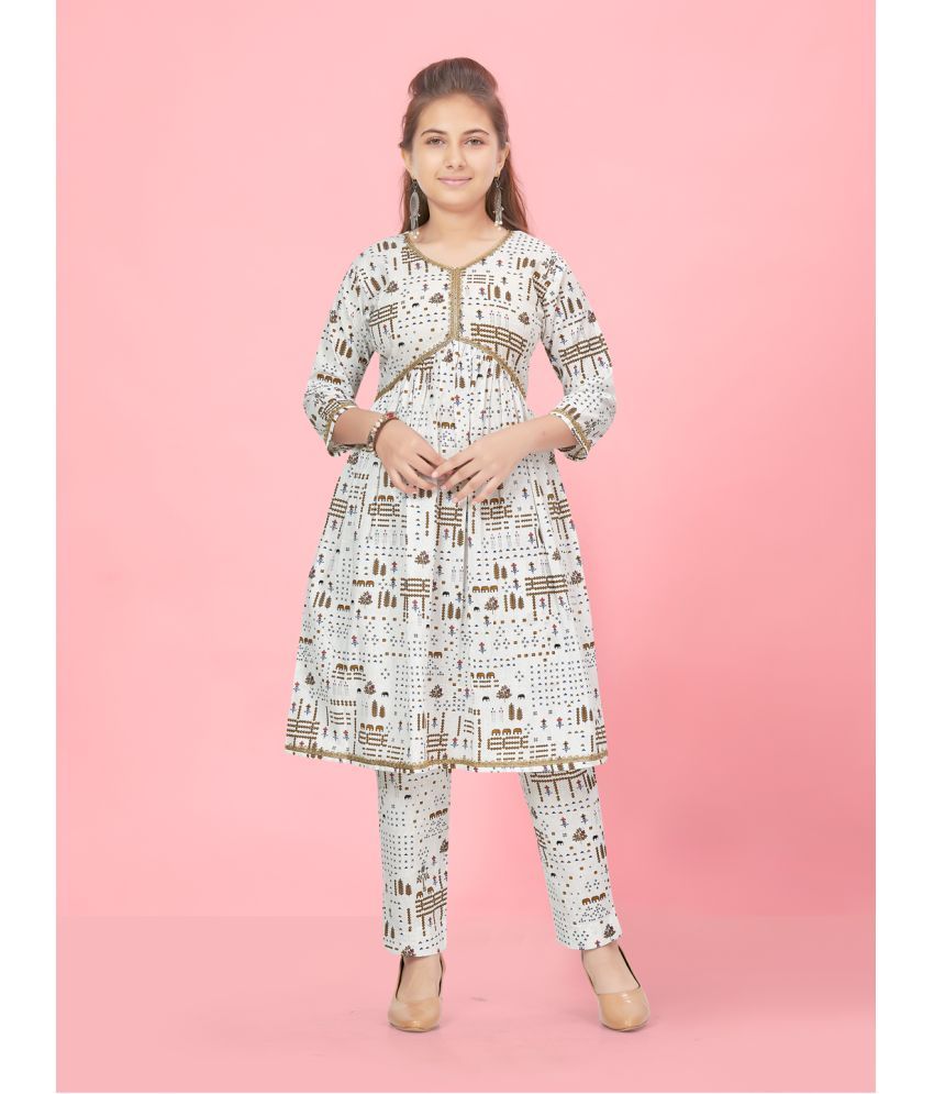     			Aarika Cream Cotton Girls Kurta and Pant Set ( Pack of 1 )