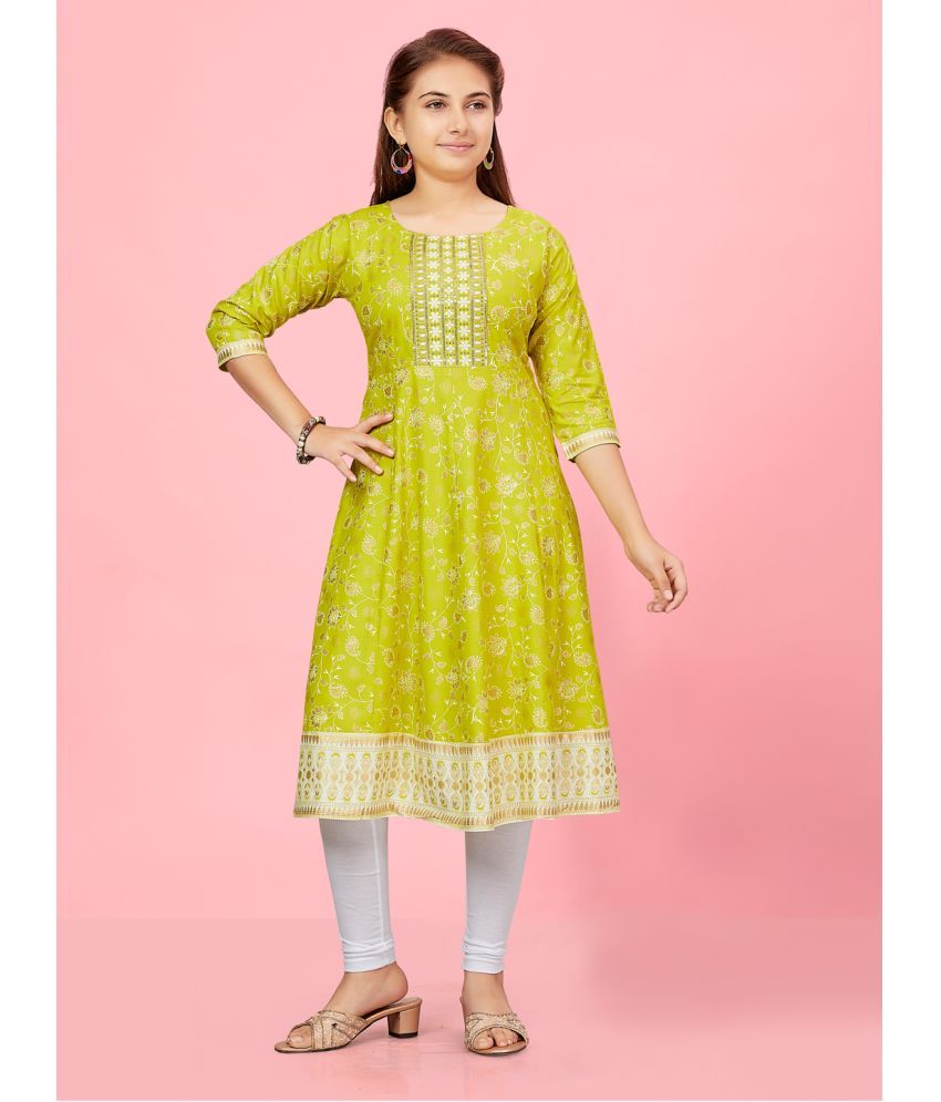     			Aarika Lime Green Cotton Girls Kurti Legging Set ( Pack of 1 )