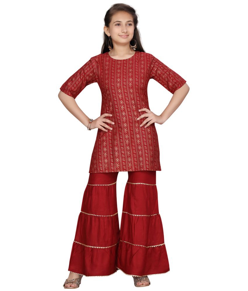     			Aarika Maroon Cotton Girls Kurta and Sharara Set ( Pack of 1 )