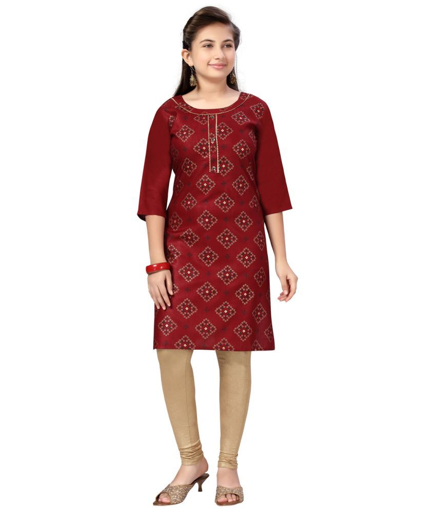     			Aarika Girls Cotton Kurti Legging Set ( Pack of 1 , Maroon )