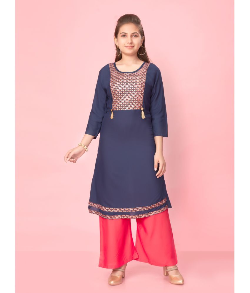     			Aarika Navy Blue Cotton Girls Kurta and Trousers Set ( Pack of 1 )