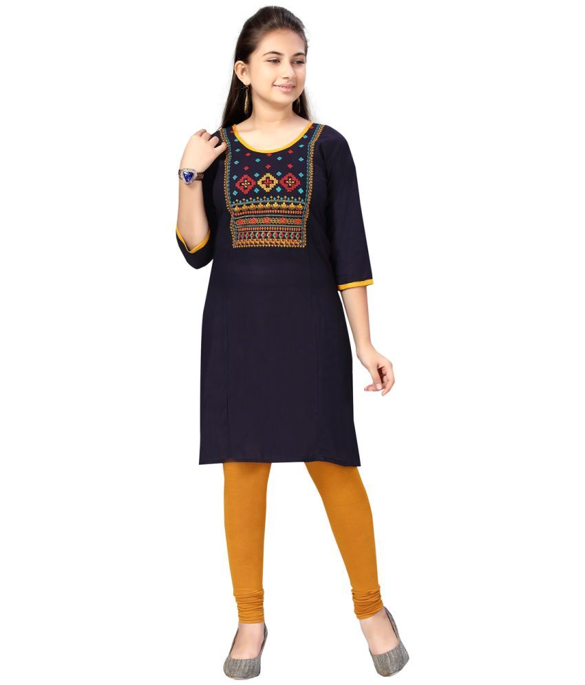     			Aarika Navy Blue Cotton Girls Kurti ( Pack of 1 )