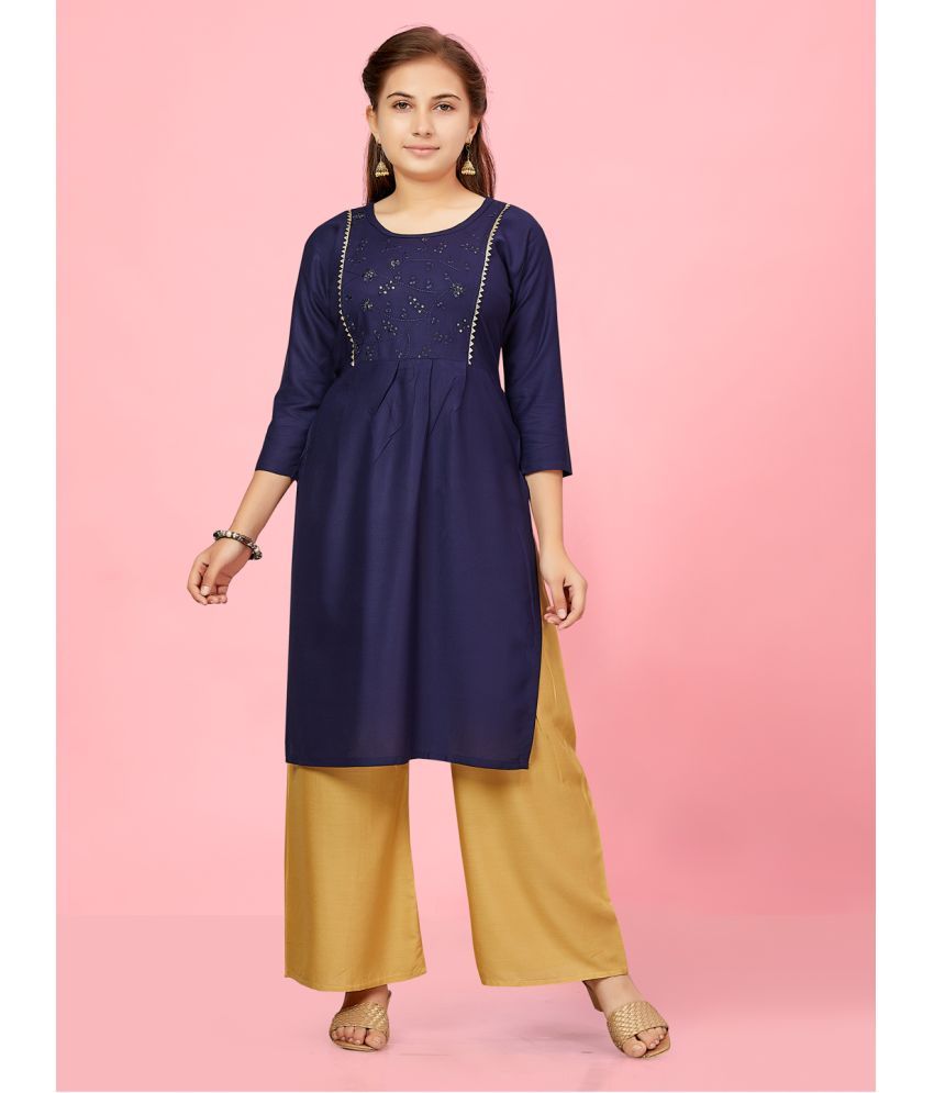     			Aarika Navy Blue Rayon Girls Kurti ( Pack of 1 )