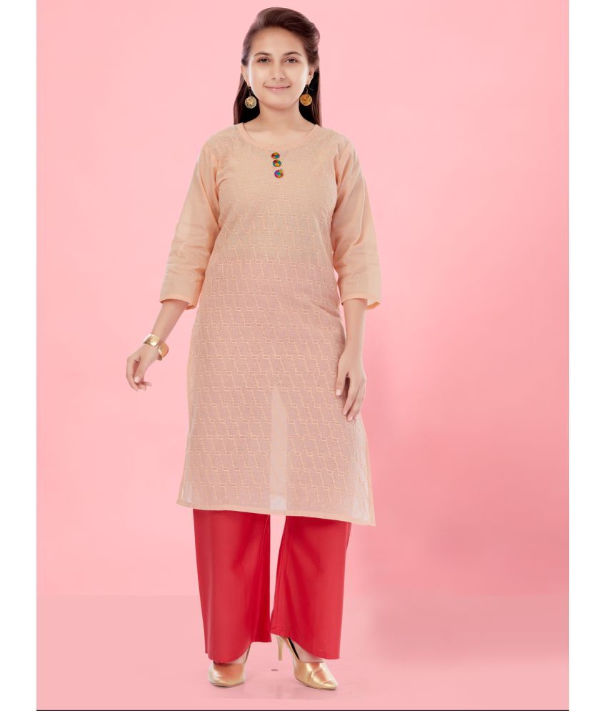     			Aarika Peach Cotton Girls Kurta and Trousers Set ( Pack of 1 )