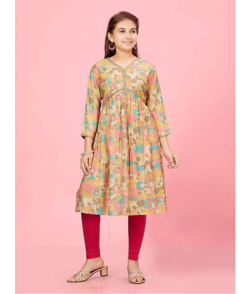     			Aarika Peach Silk Girls Kurti ( Pack of 1 )