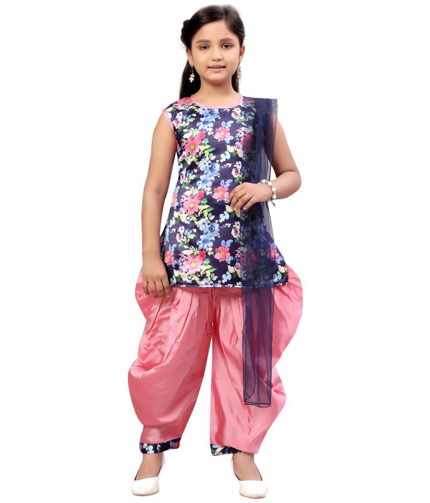     			Aarika Pink Silk Girls Patiala Kurta Set ( Pack of 1 )