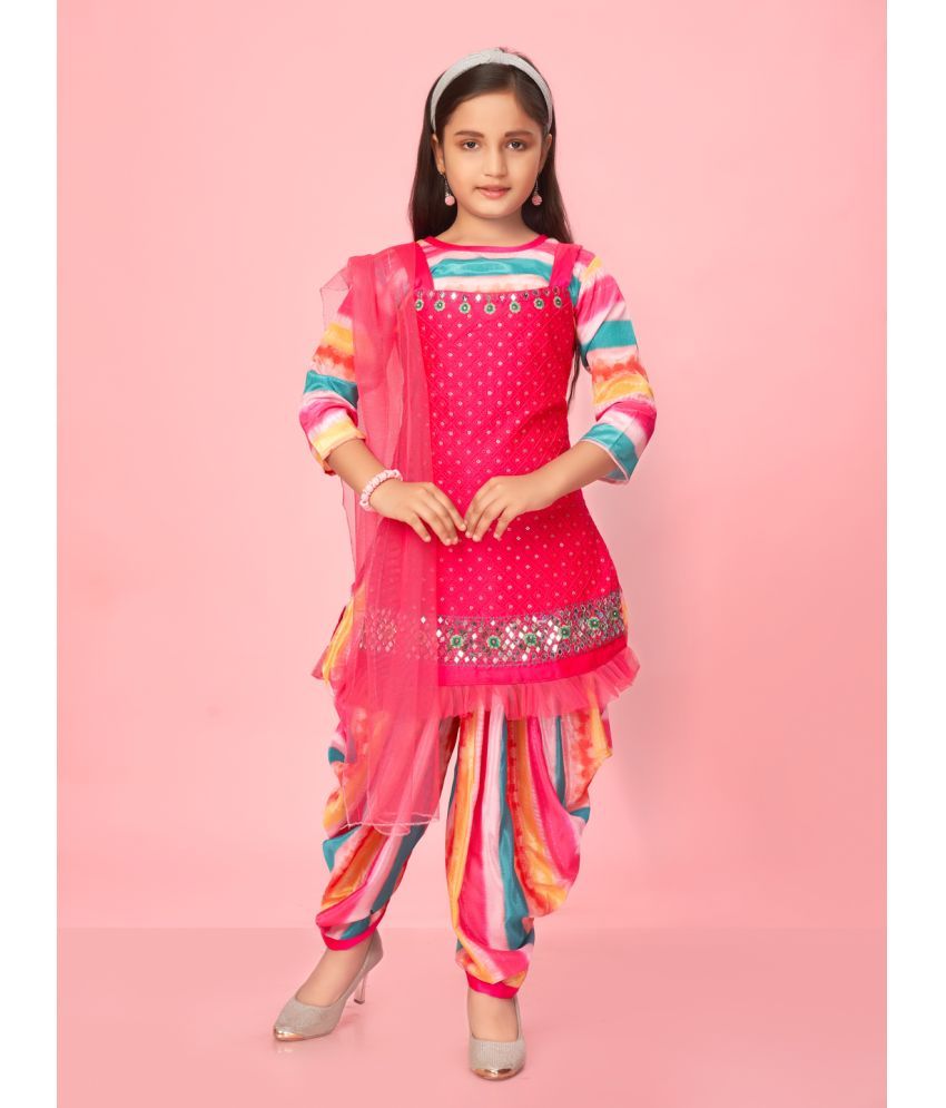     			Aarika Pink Silk Girls Patiala Kurta Set ( Pack of 1 )