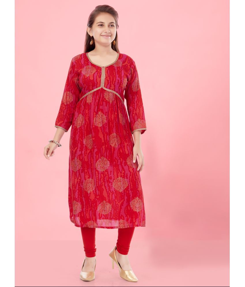     			Aarika Red Cotton Girls Kurti ( Pack of 1 )