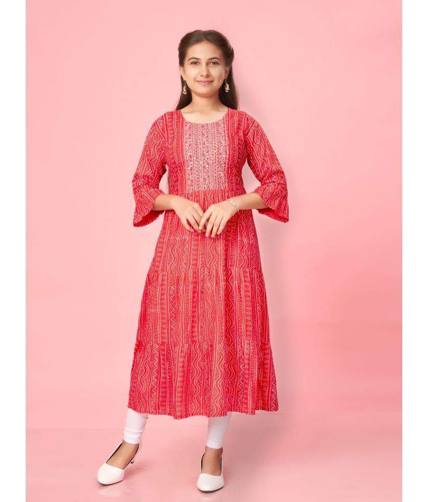     			Aarika Red Cotton Girls Kurti ( Pack of 1 )