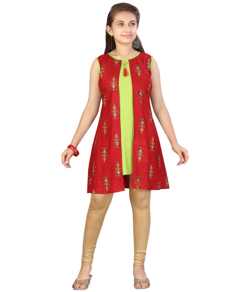     			Aarika Red Cotton Girls Kurti ( Pack of 1 )