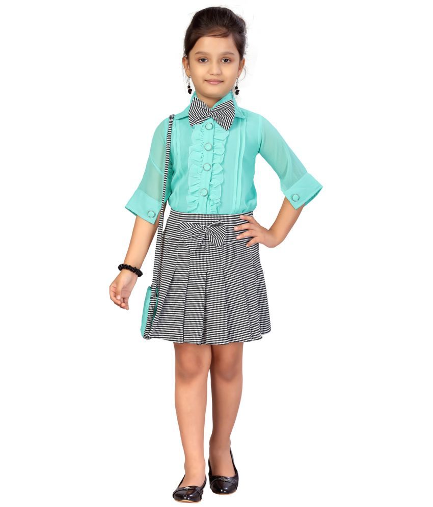     			Aarika Turquoise Georgette Girls Top With Skirt ( Pack of 1 )