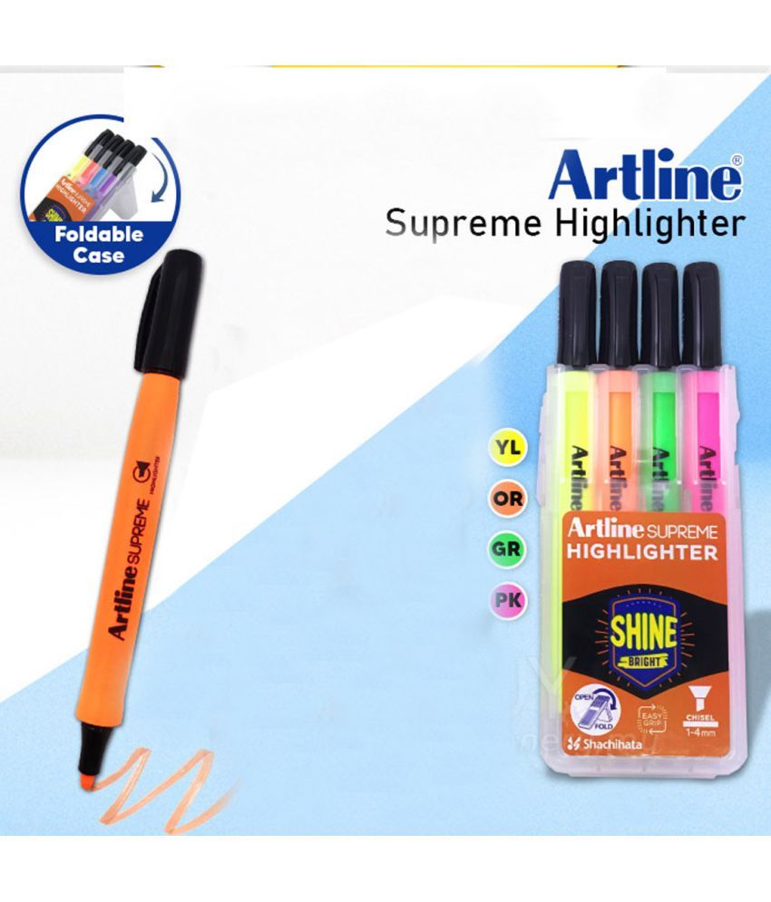     			Artline Supreme Highlighter Set Of 4 Plastic Case (Yellow/Orange/Pink/Green)